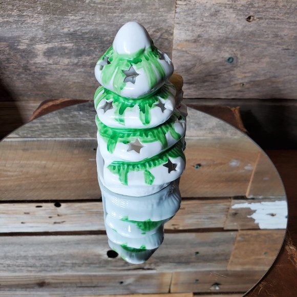 Ceramic Glazed Christmas Tree & Angel Tealight Holder  - Handpainted - Picture 5 of 5